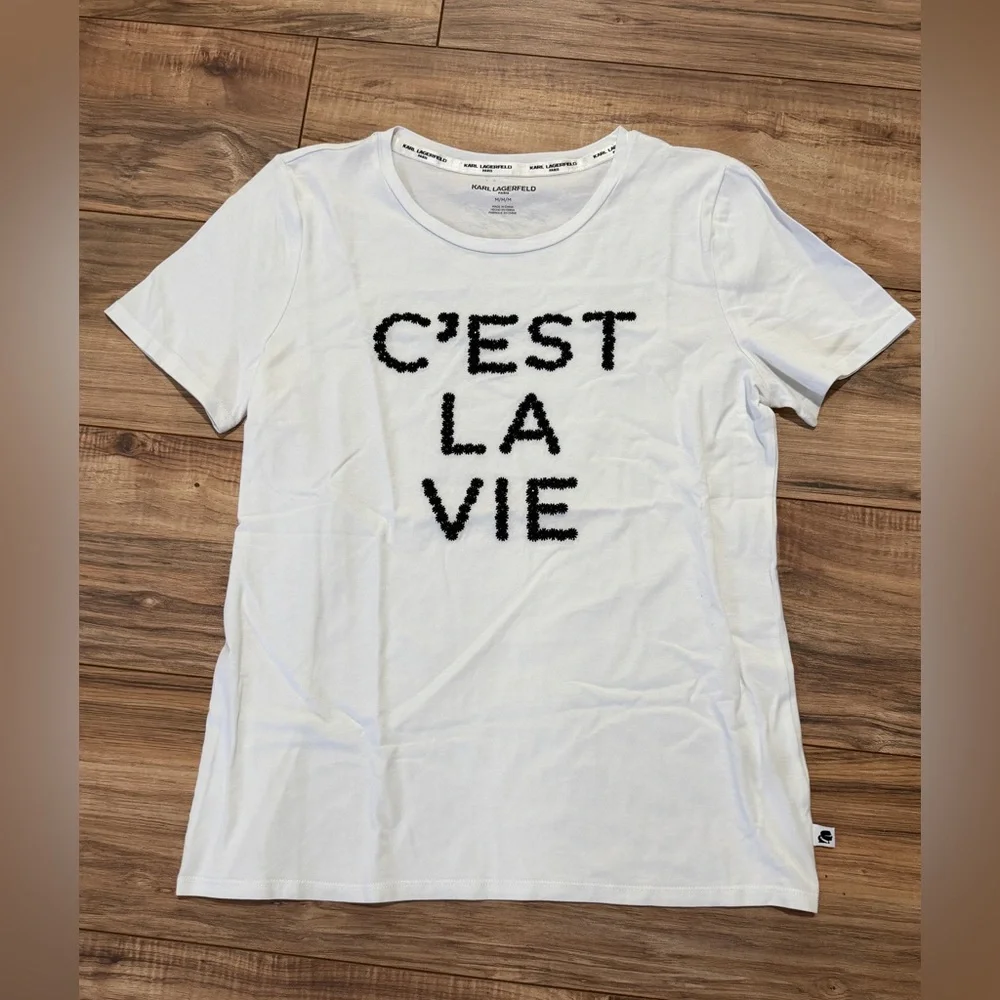 Karl Lagerfeld White C'est La Vie Tee - Picture 1 of 10